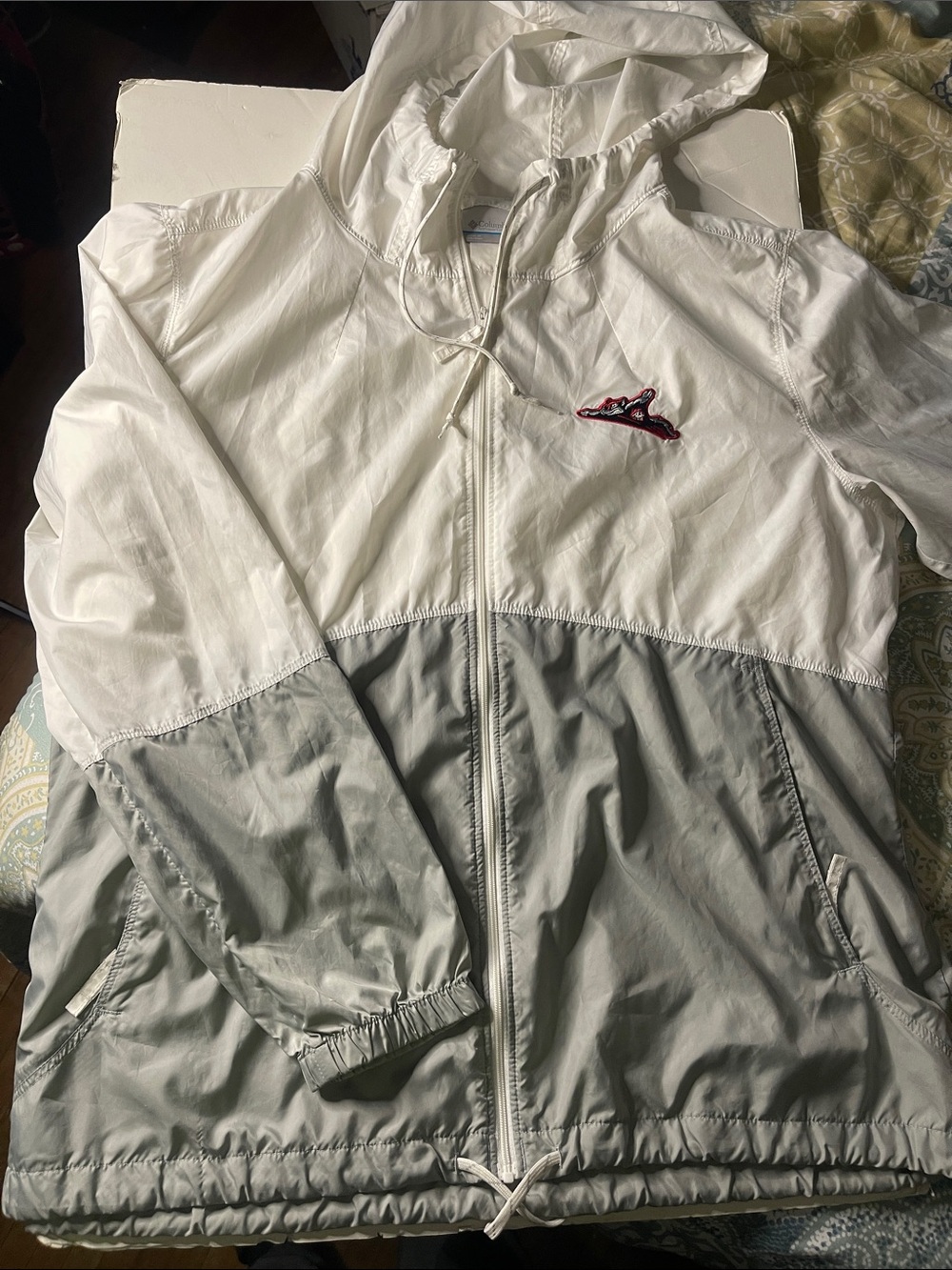 Columbia White and Light Gray Two-Tone Windbreaker Jacket